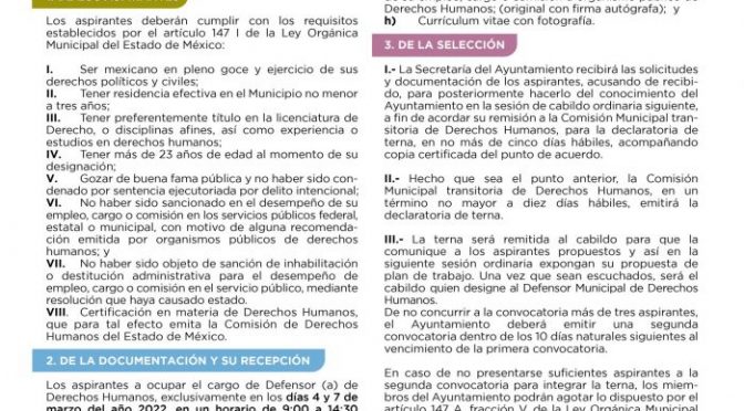 Gobierno Municipal de Texcoco abre convocatoria ciudadana para Defensor (a) Municipal de Derechos Humanos