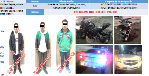 Detienen a tres sujetos en Texcoco por robo de motocicleta