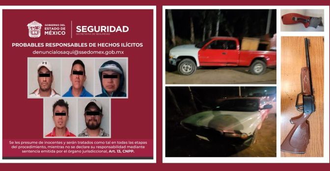 Detienen a cinco sujetos en Texcoco por portación de arma prohibida